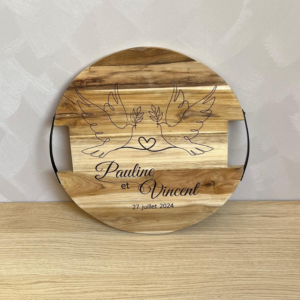 Borrelplank rond met metalen handvatten